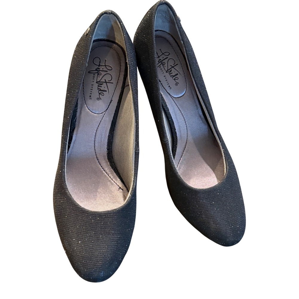 LifeStride Soft System Parigi Black Glitter Pump Heels Size 8.5M New